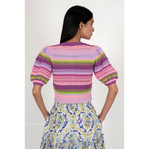 Banjanan Celeste Multi Weave Crochet Short Sleeve Cardigan Sweater - Picture 3 of 9